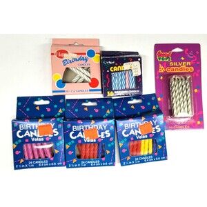 Lot of 6 Vintage Birthday Candles Boxes Multicolored Striped Solid Gibson Misc.